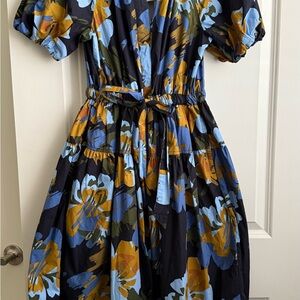 Floral Midi Dress in Blue and Orange